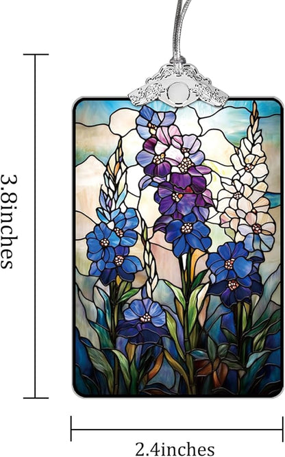 Wildflower Delphinium Stained Glass 2025 Christmas Ornament, Botanical Christmas Tree Hanging Decor for Holiday or Garden Lover Gift, 3.8 x 2.4 Inch