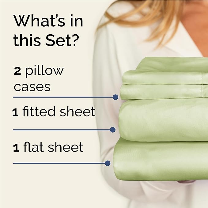 CGK Linens Twin XL 4 Piece Sheet Set - Cooling Sheets for Hot Sleepers - Hotel Luxury Bedding Set with 8-16 Inch Deep Pockets - 1 Flat & 1 Fitted & 2 Pillowcases - Soft and Wrinkle Free - Light Sage