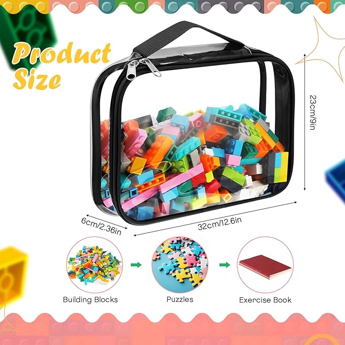 Sanwuta 3 Packs Toy Storage Bags with Zipper, Clear PVC Organizing Bags, Waterproof Toy Bags for Board Games, Building Blocks, Toys and Kids Books (Gray,12.6 x 9 x 2.36 Inch)