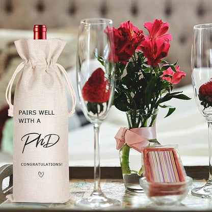 LANBAIHE Graduation PHD Gift, Graduation Wine Bag, Pairs Well with PhD, PhD Wine Bag, Gift for PhD, Gift for Doctors, Doctorate Graduation Gift