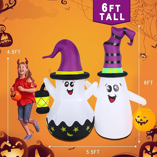 Halloween Inflatables Outdoor Decorations, Blow Ups 2-Pack Cute Ghosts with Build-in LED Lights, Funny Yard Garden Decoration for Halloween Party Indoor Outdoor
