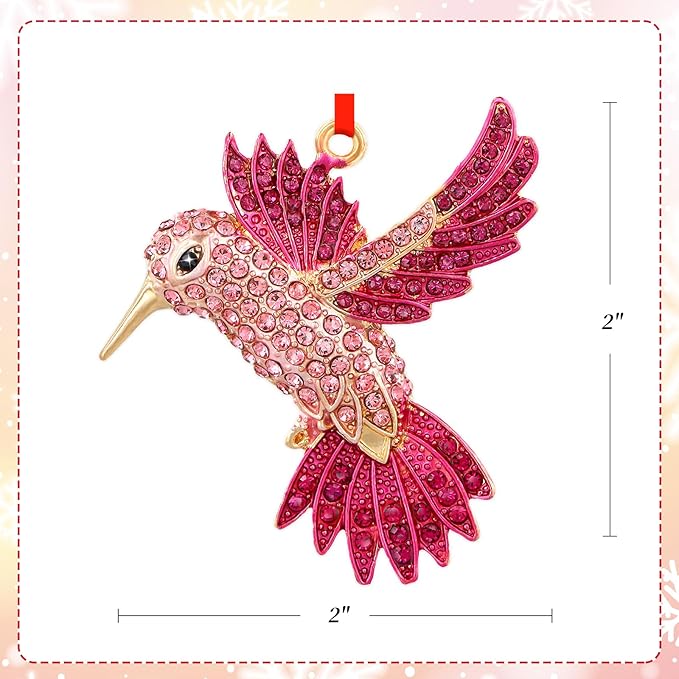 PETCEE Hummingbird Gifts for Women - Bird Christmas Tree Ornaments Decorations Pink Hummingbird Christmas Ornament Metal Bird Ornaments Keepsake Gifts for Women Friend Mother Wife Coworker Daughter