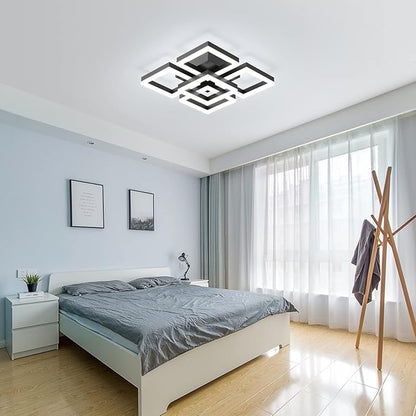 GEADI Modern LED Ceiling Light, 64W Dimmable Black Flush Mount Light 5-Square Ceiling Lamp with Remote Control, Acrylic Ceiling Chandelier Lighting for Living Room Bedroom Office, 3000K-6500K