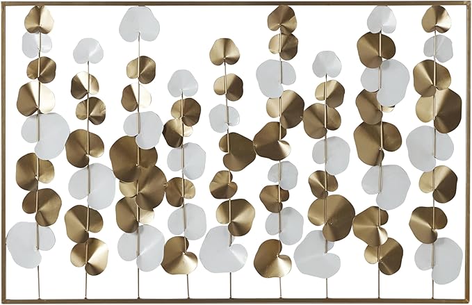 Deco 79 Metal Floral Home Wall Decor Long Stem Wall Sculpture with White Accents, Wall Art 40" x 2" x 26", Gold