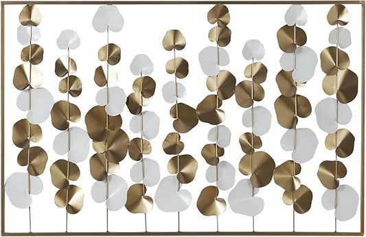 Deco 79 Metal Floral Home Wall Decor Long Stem Wall Sculpture with White Accents, Wall Art 40" x 2" x 26", Gold