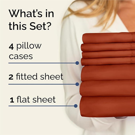 CGK Linens Split King 7 Piece Sheet Set - Cooling Sheets for Hot Sleepers - Hotel Luxury Bedding Set with 8-16 Inch Deep Pockets - 1 Flat & 2 Fitted & 4 Pillowcases - Soft & Wrinkle Free - Split King