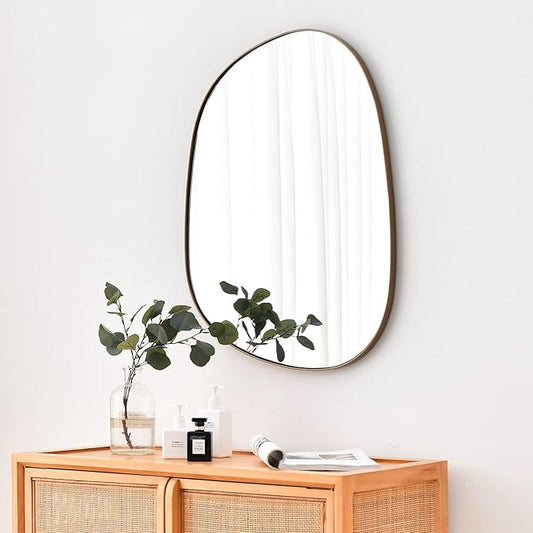 Asymmetrical Mirror for Wall Decor 20"*25", Modern Brass Framed Wall Mirror for Living Room Bathroom Bedroom Entryway ELE-STOU-0066G