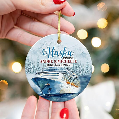 Personalized Alaska Cruise Ornaments - Custom Text and Date Family Cruise Keepsakes for Christmas Tree