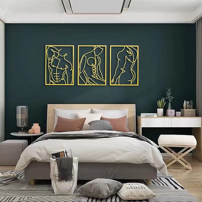 SIETIOJI 3 Pcs Gold Wall Art Decor with Real Metal Wall Art,Gold Metal Modern Minimalist Male Body Shape Wall Art for Living Kitchen Bedroom Wall Decor