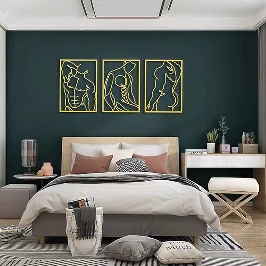 SIETIOJI 3 Pcs Gold Wall Art Decor with Real Metal Wall Art,Gold Metal Modern Minimalist Male Body Shape Wall Art for Living Kitchen Bedroom Wall Decor
