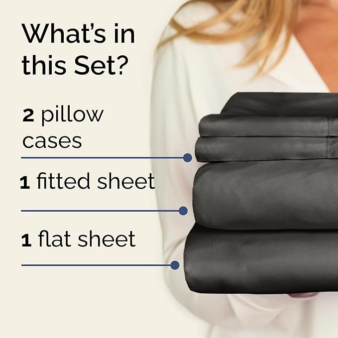 CGK Linens Twin 4 Piece Sheet Set - Cooling Sheets for Hot Sleepers - Hotel Luxury Bedding Set with 8-16 Inch Deep Pockets - 1 Flat & 1 Fitted & 2 Pillowcases - Soft, Comfy & Wrinkle Free - Charcoal