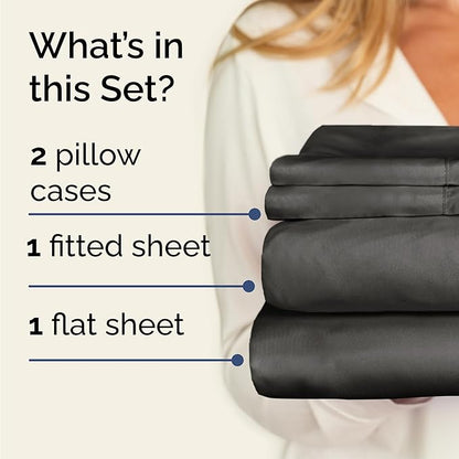 CGK Linens Twin 4 Piece Sheet Set - Cooling Sheets for Hot Sleepers - Hotel Luxury Bedding Set with 8-16 Inch Deep Pockets - 1 Flat & 1 Fitted & 2 Pillowcases - Soft, Comfy & Wrinkle Free - Charcoal