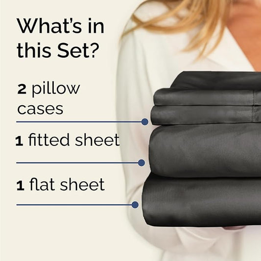 CGK Linens Twin 4 Piece Sheet Set - Cooling Sheets for Hot Sleepers - Hotel Luxury Bedding Set with 8-16 Inch Deep Pockets - 1 Flat & 1 Fitted & 2 Pillowcases - Soft, Comfy & Wrinkle Free - Charcoal