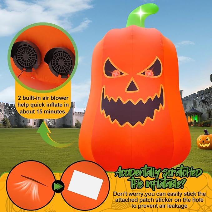 Kalolary 20FT Tall Halloween Inflatables Pumpkin Outdoor Decorations, Giant Pumpkin Ghost Blow Up Yard Decorations with Build-in Flashing Lights for Yard Garden Lawn Indoor Outdoor Decors
