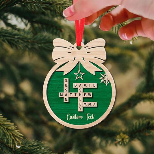 Custom Christmas Ornament, Personalized Crossword Ornament, Custom Family Names On Wooden Design, Wooden Ornaments for Christmas Tree, Custom Scrabble Ornament, Xmas 2024
