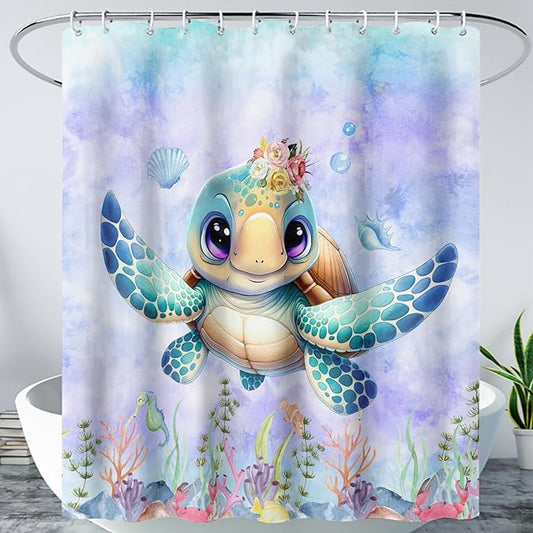 AILONEN Sea Turtle Shower Curtain for Kids Boys Girls,Cute Turtle Kids Bath Curtain Ocean Animal Tie Dye Shower Curtain 72" W*96" H Women Bathroom Curtain Polyester Waterproof Curtain with 12 Hooks