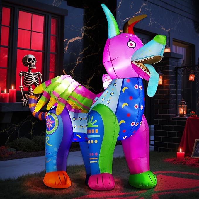 DomKom 6FT Halloween Inflatable Blow Up Decorations, Dia de Los Muertos Day of Dead Alebrije, Built-in LEDs for Holiday Party, Garden, Lawn, Yard, Patio Décor