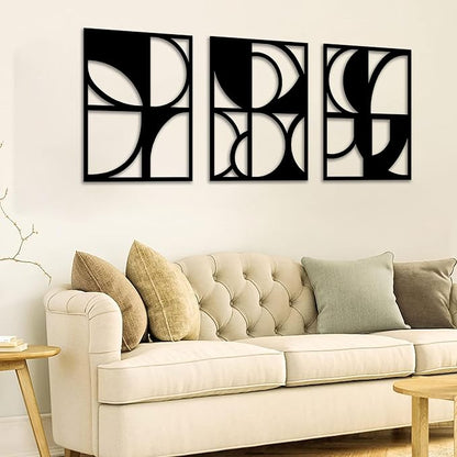 CHATYOUNG Metal Abstract Black Wall Art, 3 Piece Modern Minimalist Wall Sculptures Geometric Black and White Artwork for Living Room Bedroom Kitchen Home Office Decor 36L x 16W