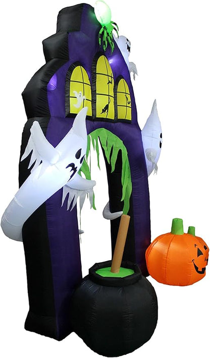 9 Foot Tall Halloween Inflatable Castle Archway with Pumpkins Spider Ghosts Cauldron LED Lights Decor Outdoor Indoor Holiday Decorations, Lighted Yard Blowup, Lawn Blow Up Home Family Party