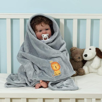 CREVENT 30''X40'' Small Fluffy Warm Toddler Baby Blanket for Boy Infant Toddler Crib Cot Stroller - Grey Lion