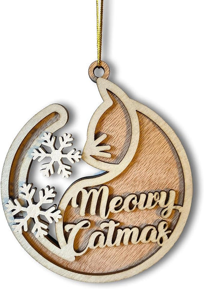 Meowy Catmas Wooden Christmas Ornament - Festive Cat-Themed Holiday Decoration for Cat Lovers - 2024