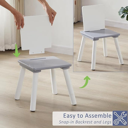 VECELO Activity Table and 2 Chair Set with Hidden Mesh Storage, Durable Playroom Furniture, Modern Design, Easy Assembly, Grey