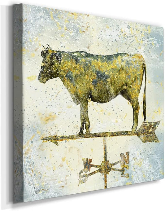 Abstract Wall Art Animals Poster for Bedroom and Living Room,Americana Cow Wall Art, Ready to Hang, 24'' x 24''