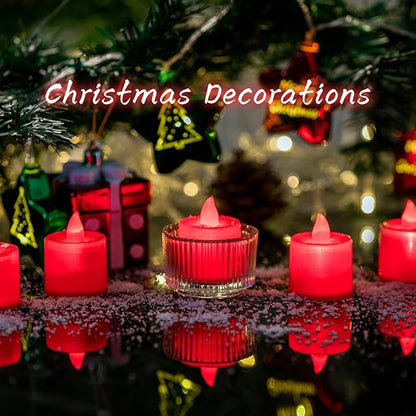 LANKER 24 Pack Flameless Led Tea Lights Candles, Flickering Red Battery Operated Electronic Fake Candles, Decorations for Wedding, Party, Christmas, Halloween (Red)