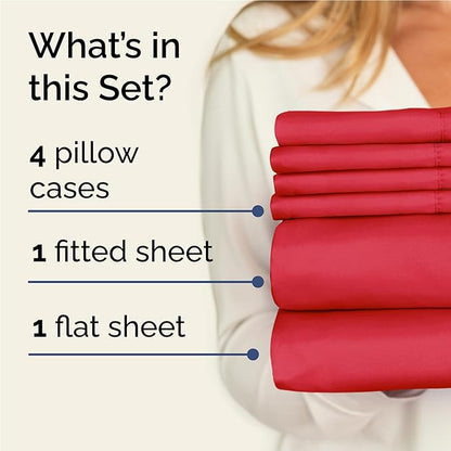 CGK Linens Full 6 Piece Sheet Set - Cooling Sheets for Hot Sleepers - Hotel Luxury Bedding Set with 8-16 Inch Deep Pockets - 1 Flat & 1 Fitted & 4 Pillowcases - Soft, Easy Care and Wrinkle Free - Red