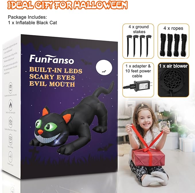 FunFanso 7 FT Halloween Inflatables Black Cat Outdoor Decorations, Blow Up Yard Decorations Built-in Bright LEDs for Indoor Party Garden Lawn Decor, Easy Installation Festival Halloween Party Decor