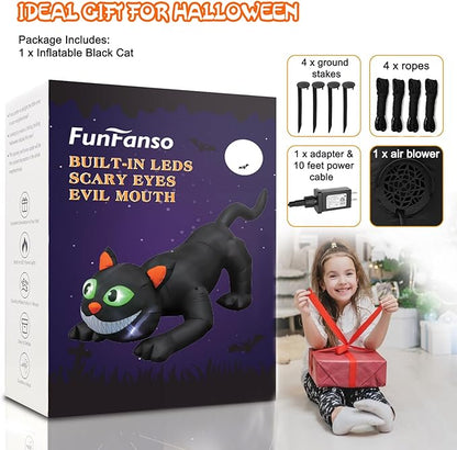 FunFanso 7 FT Halloween Inflatables Black Cat Outdoor Decorations, Blow Up Yard Decorations Built-in Bright LEDs for Indoor Party Garden Lawn Decor, Easy Installation Festival Halloween Party Decor
