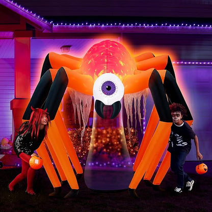 6 x 6FT Halloween Inflatable Decoration Large Spider, Tall Spider Halloween Inflatable Decor Indoor Outdoor Lawn Yard Decor, Halloween Build-in LED & Flame Light Blow Up Spider Decoration