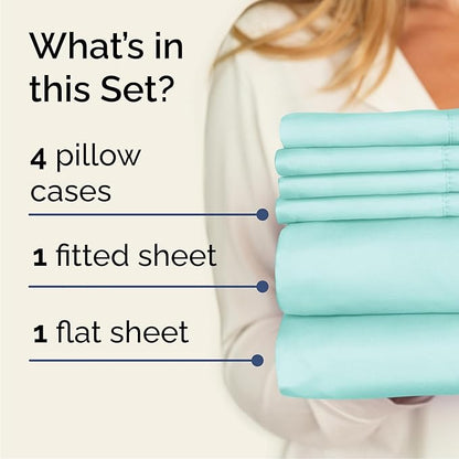 CGK Linens Cal King 6 Piece Sheet Set - Cooling Sheets for Hot Sleepers - Hotel Luxury Bedding Set with 8-16 Inch Deep Pockets - 1 Flat & 1 Fitted & 4 Pillowcases - Soft and Wrinkle Free - Spa Blue