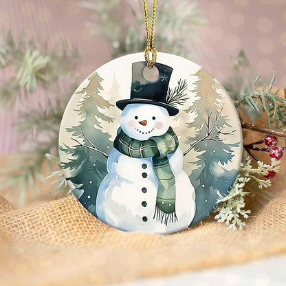 Snow Gentleman Ornaments Winter Holiday Round Ceramic Colorful Hanging Ornament Christmas Keepsake Decor for Xmas Tree Winter Holiday Xmas Gift for Women Men 3"
