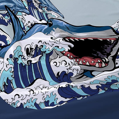 AILONEN Cartoon Shark Shower Curtain for Kids Boys Girls,Blue Ocean Wave with Shark Waterproof Fabric Shower Curtain for Bathroom,Blue Jumping Dolphin Theme Shower Curtain Set with Hooks,36" W*72" H