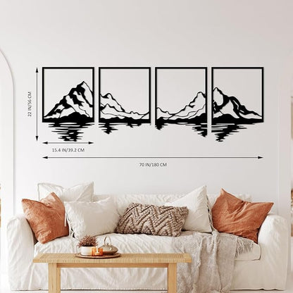 ESTART 4 Pcs Metal Mountain Wall Art, Large Mountains Wall Decor, Mountain Forest Decorative Painting Suitable For Living Room Bedroom Office Indoor And Outdoor (Mountains Rivers Large)