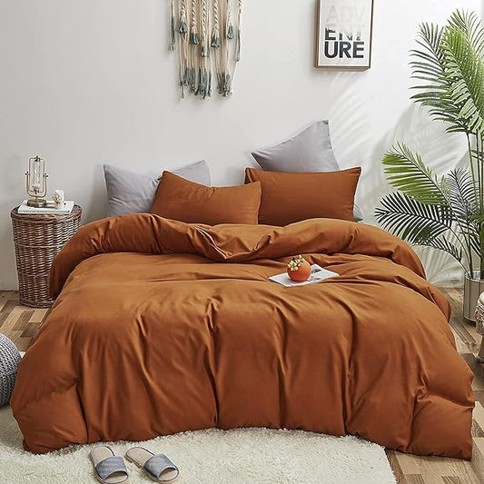 Wellboo Pumpkin Comforters Queen Size Rust Bedding Cotton Solid Terracotta Bed Burnt Caramel Blankets Dusty Orange Comforter Women Girls Queen Size Cinnamon Brown Comforters Adults Soft Warm Bedding
