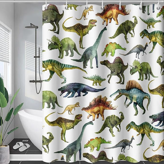 AILONEN Dinosaur Shower Curtain 36" W*72" H for Bathroom,Cartoon Dinosaur Bathroom Shower,Tropical Jungle Dinosaur Kids Boys Bath Curtain Polyester Waterproof Bathroom Curtain with Hooks