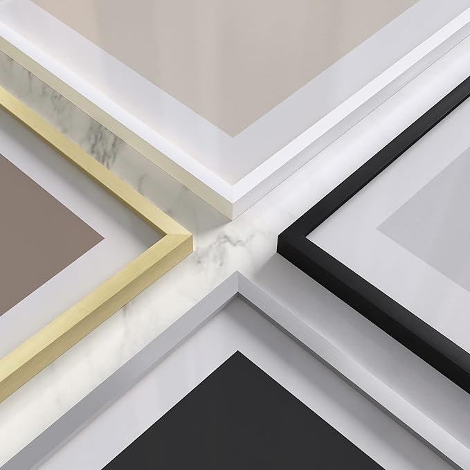 HAUS AND HUES 8x8 Gold Metal Picture Frames Matted to 4x4 - Features Premium Aluminum & Hanging Hardware, Shatterproof Plexiglass - Ideal for Home, Room, Office (8x8 in, Gold, Set of 9)