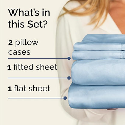 CGK Linens Twin 4 Piece Sheet Set - Cooling Sheets for Hot Sleepers - Hotel Luxury Bedding Set with 8-16 Inch Deep Pockets - 1 Flat & 1 Fitted & 2 Pillowcases - Soft, Comfy & Wrinkle Free - Sky Blue