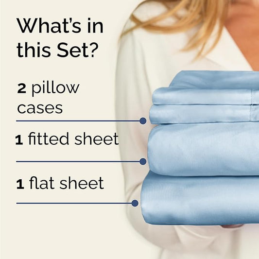 CGK Linens Twin 4 Piece Sheet Set - Cooling Sheets for Hot Sleepers - Hotel Luxury Bedding Set with 8-16 Inch Deep Pockets - 1 Flat & 1 Fitted & 2 Pillowcases - Soft, Comfy & Wrinkle Free - Sky Blue