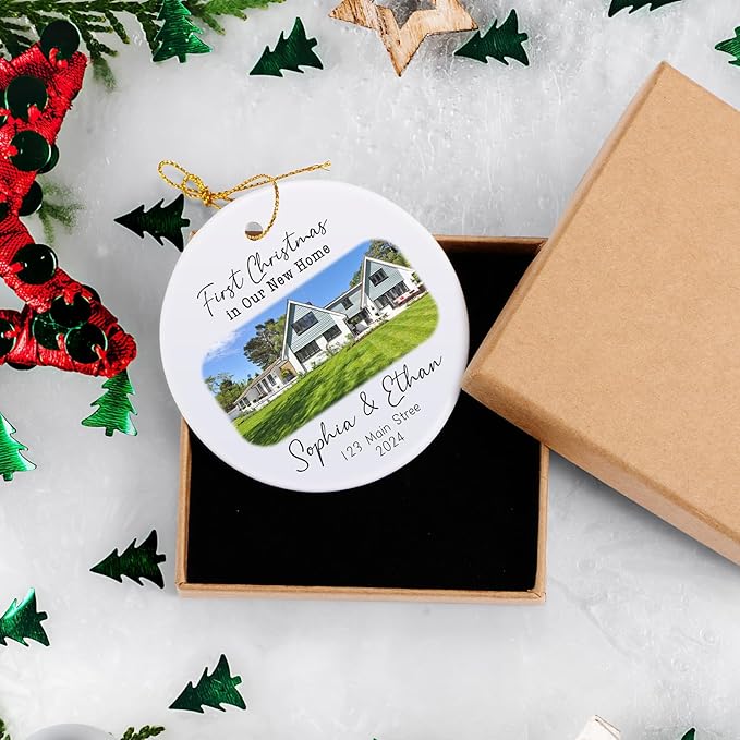 Personalized First Christmas in Our New Home Ornament 2025, New House Photo Christmas Ornaments for Christmas Tree, House Warming Gifts for Couples, First House Gifts for Owners, Men Women