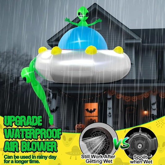 Kalolary 6FT Halloween Inflatable Hanging Alien UFO Outdoors Decoration, Blow Up Yard Decorations Scary Alien Inflatable with Build-in LED Lights for Halloween Party Garden Lawn Indoor Outdoor Decors