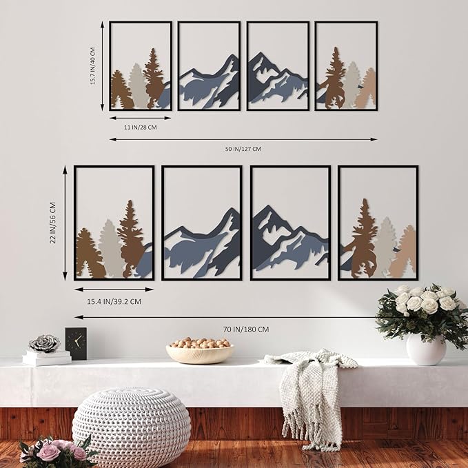 ESTART 4 Pcs Metal Mountain Wall Art, Large Mountains Wall Decor, Mountain Rivers Decorative Painting Suitable For Living Room Bedroom Office Indoor And Outdoor