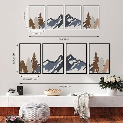 ESTART 4 Pcs Metal Mountain Wall Art, Large Mountains Wall Decor, Mountain Rivers Decorative Painting Suitable For Living Room Bedroom Office Indoor And Outdoor