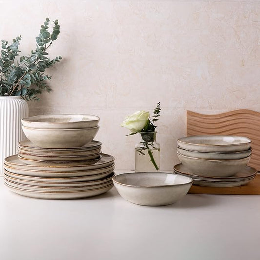 AmorArc Ceramic Dinnerware Sets,Handmade Reactive Glaze Stoneware Plates and Bowls Sets,Highly Scratch Resistant | Dishwasher & Microwave Safe Dishes Set,Service for 6 (18pc)