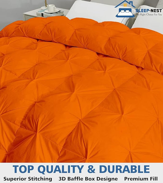 SLEEP-NEST California King Comforter 102x96 Hotel Quality Pintuck Style - 1 Piece Down Alternative Pinch Pleat Comforter with 8 Tabs, 350 GSM - Super Soft All Season Cal King Duvet Insert - Orange