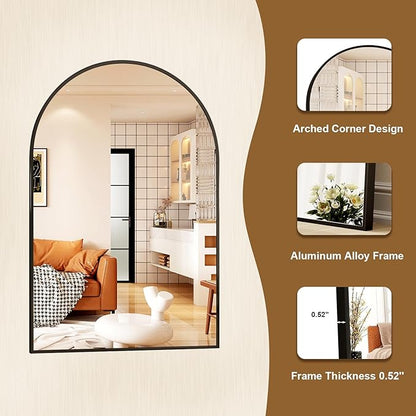 HARRITPURE 20"x30" Arched Bathroom Mirror - Wall Mounted Mirror - Black Arch Mirror - Aluminum Alloy Frame Bathroom Mirror Living Room, Bedroom, Bathroom and Entryway
