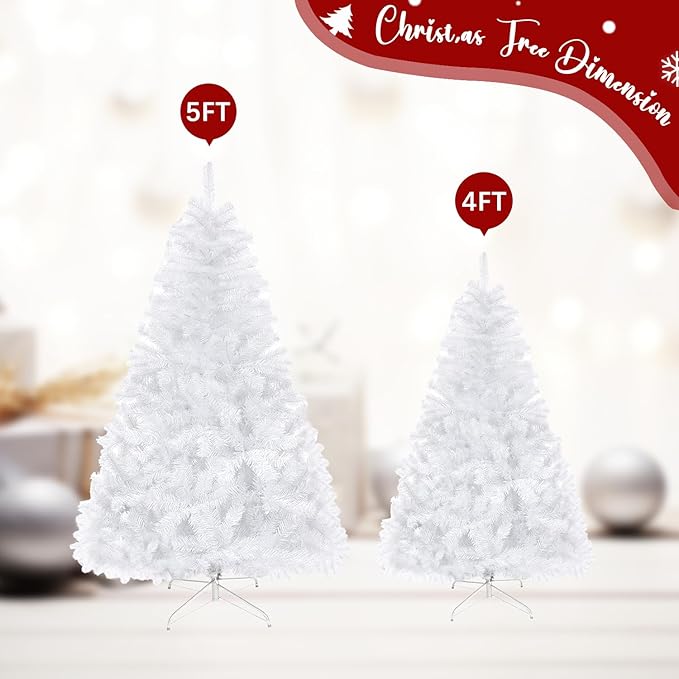 5ft Artificial Christmas Tree, Arbol de Navidad with 600 Branch Tips, Premium North Valley Spruce with Foldable Base Stand, Xmas Tree for Home, Office,Party Decoration-White