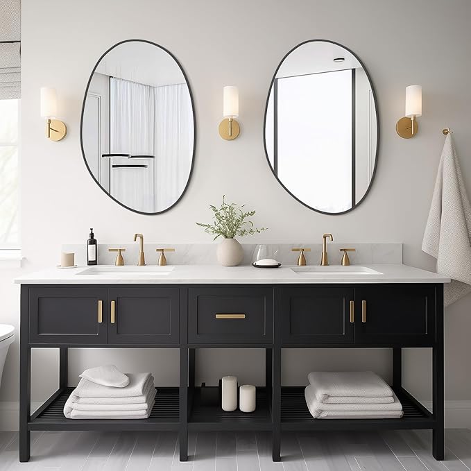 WallBeyond 19" H x 28" W Asymmetrical Decor Irregular Accent Wall Mirror for Entryway, Hallway, etc || Shape: Abstract & Unique Cobblestone, Vertical, Black